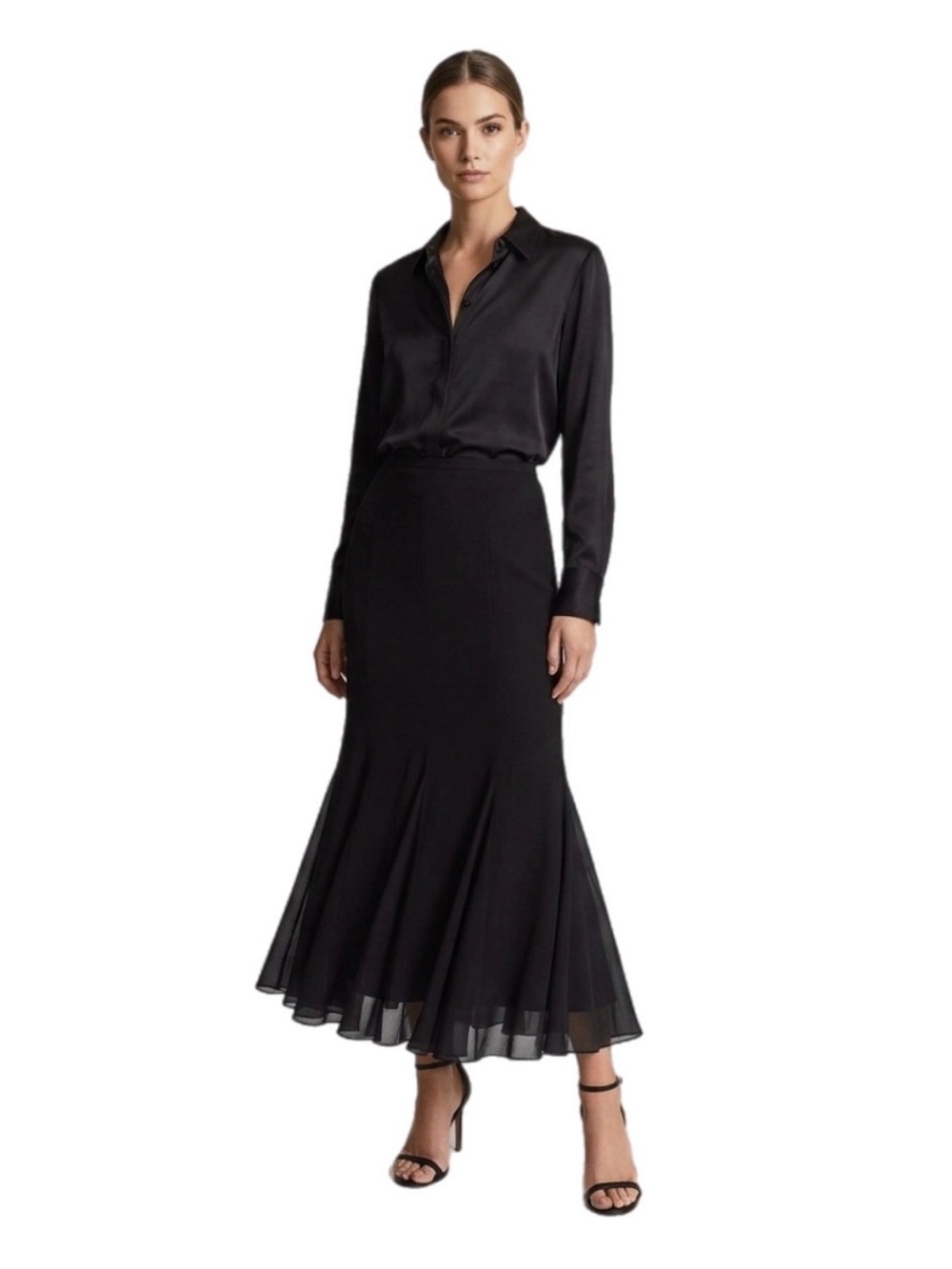 Y2K 4 Xscape by Joanna Chen Women’s Black Flared Mermaid Maxi Skirt Formal Gala